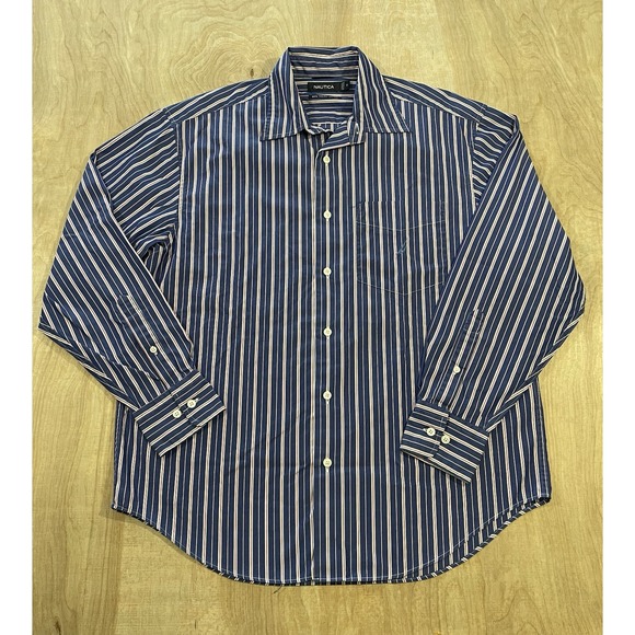 Nautica Button Down‎ Shirt Men's Size Medium Long Sleeve Striped - Picture 1 of 5